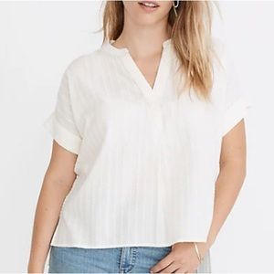 Madewell Lakeline Popover Blouse Sz XS Short Sleeve Clip Stripe Lighthouse